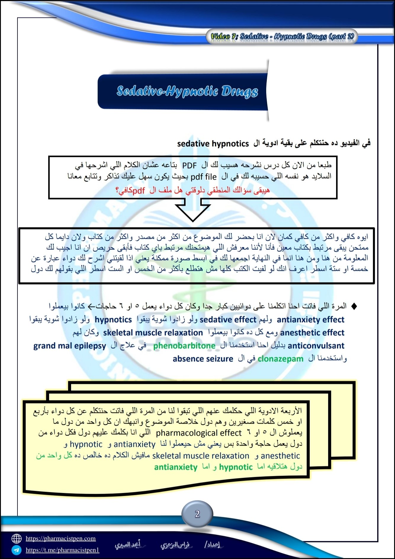 تفريغات الفيديو السابع 7 دكتور فوده Sedative-Hypnotic Drugs part2 شابترCNS